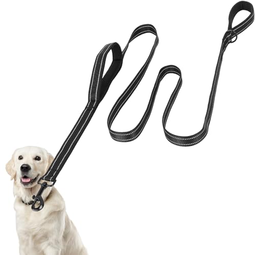 Euqvunn Hundeleine 2m×2,5cm mit Zwei gepolsterten Griffen | Längen Verstellbare | Reflektierende Nylon Schleppleine für große und mittlere bis 50KG Hunde | Kontroll- und Trainingsleine | Schwarz von Euqvunn