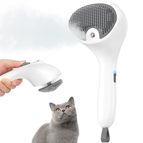 Euqvunn Katzenbürste mit Dampf mit Auslöseknopf, [Ultra-Leises Design/Komfort-Griff] Pet Dampfbürste Katze Steamy Brush Hundebürste Wiederaufladbar Katzen mit Spray für Katzen, Hunde, Kaninchen von Euqvunn