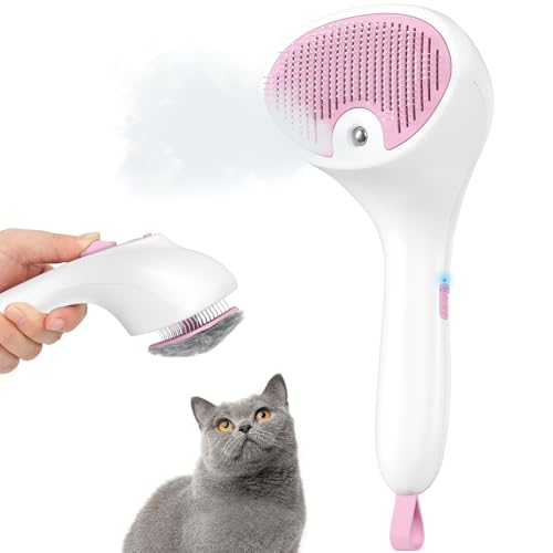 Euqvunn Katzenbürste mit Dampf mit Auslöseknopf, [Ultra-Leises Design/Komfort-Griff] Pet Dampfbürste Katze Steamy Brush Hundebürste Wiederaufladbar Katzen mit Spray für Katzen, Hunde, Kaninchen von Euqvunn