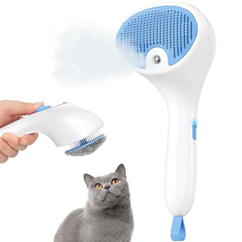 Euqvunn Katzenbürste mit Dampf mit Auslöseknopf, [Ultra-Leises Design/Komfort-Griff] Pet Dampfbürste Katze Steamy Brush Hundebürste Wiederaufladbar Katzen mit Spray für Katzen, Hunde, Kaninchen von Euqvunn