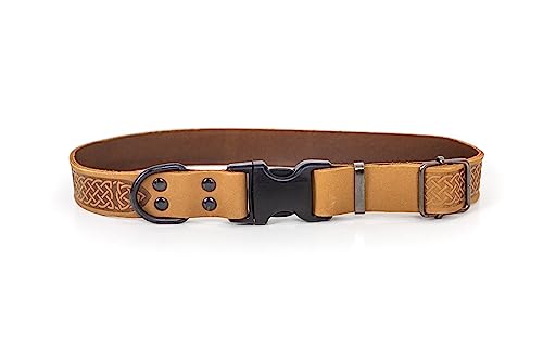 Euro-Dog Celtic Hundehalsband aus Leder, strapazierfähig, verstellbar, luxuriöses Halsband mit einzigartigem keltischen Runenmuster, Khaki, Größe S von Euro-Dog