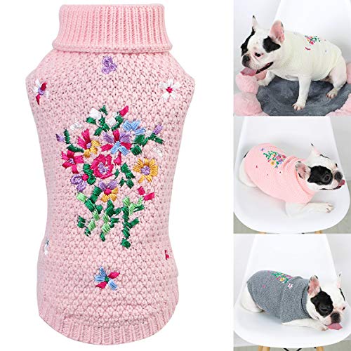 Eurobuy Hund Pullover Rollkragenpullover Hund Blumenpullover Haustier Hund Welpen Mantel Kleidung Strickwaren Weiche Warme Strickwaren für Den Herbst Winter von Eurobuy