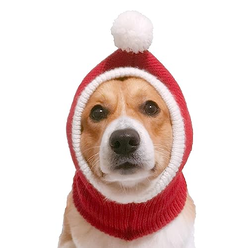 Eurobuy Hunde-Strickmütze für den Winter, rot mit Pompon, warme Mützen, niedliches Zubehör, Hals-Ohr-Schal, Party-Dekoration für Haustier, Katze und Hund, passend für kleine Hunde von Eurobuy