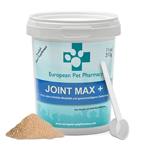 European Pet Pharmacy Joint Max+ Joint Care für Hunde — Nahrungsergänzungsmittel Hund & Katze – Nährstoffreiche Formel mit Grünlippmuschel Hund – Jedes Alter – 310 g Glucosamin Chondroitin Pulver von European Pet Pharmacy