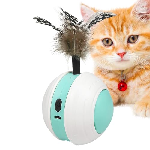 Euyehn Automatisches Katzenballspielzeug, Automatisches bewegliches Ballpuzzlespielzeug, Interaktiver Spielzeug-Katzen-Teaser-Ball mit Schwanzfeder, 2 Modi Katzenball USB wiederaufladbares von Euyehn