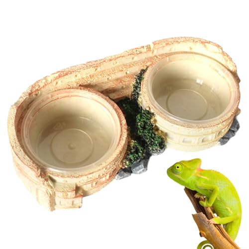 Euyehn Doppel -Food -Gericht für Reptilien, Reptilienfutter Feeder Bowl | Harzwasserschale für Gecko | Reptilienfutterstation für Eidechsen, Chamäleons, Baumfrösche und kleine Haustiere von Euyehn