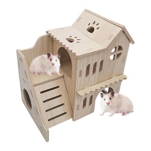 Euyehn Hamster-Versteckhaus, großes Hamsterhaus - Haustier-Hamster-Kletterspielhütte, Versteckraum mit Leiter | Vergrößertes Hamster-Dekorset aus Holz für kleine Tiere von Euyehn