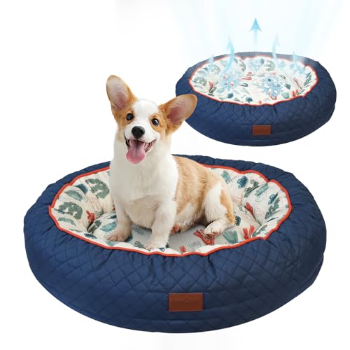 EvcgoX Hundebett,Hundekorb mit Warmer und kühler Matte Hundebett für Kleine Hunde-50 * 15cm waschbar Katzebett,Donut Hundekissen,All Season Dog Bed Blau von EvcgoX