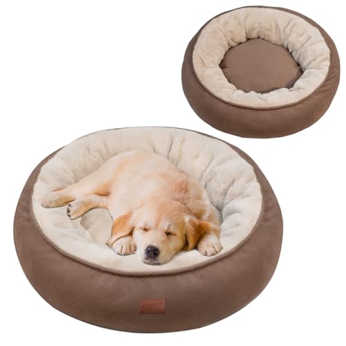 EvcgoX Hundebett flauschig,Hundekorb- Ø80 cm Donut Hundekissen,waschbare Hundekorb,Hundebett für mittelgroße und große Hunde Doppelseitiges Hundekissen für alle Jahreszeiten (Braun) von EvcgoX