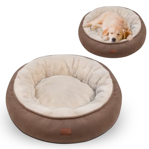 EvcgoX Hundebett flauschig，Katzenbett - Ø 60 cm Donut Hundekissen,waschbare Hundekorb Hundebett für kleine Hunde Doppelseitiges Hundekissen für alle Jahreszeiten (Braun) von EvcgoX