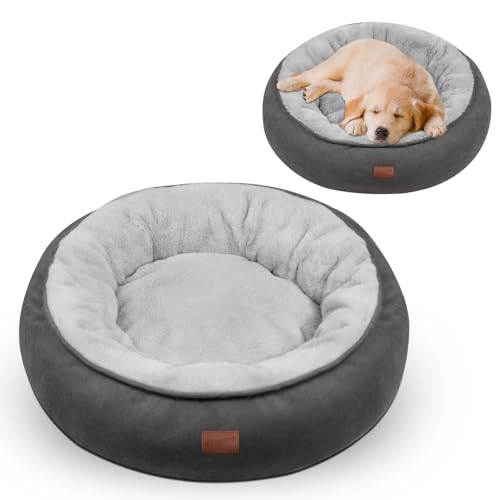 EvcgoX Hundebett flauschig，Hundekorb- Ø70 cm Donut Hundekissen,waschbare Hundekorb,Hundebett für mittelgroße Hunde Doppelseitiges Hundekissen für alle Jahreszeiten (Grau) von EvcgoX