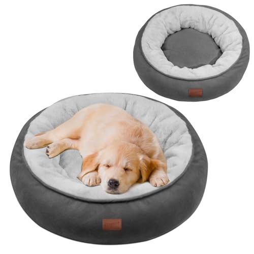 EvcgoX Hundebett Katzenbett flauschig, Donut Hundekissen Katzenkorb Ø 50 cm, waschbare Hundekorb Hundebetten für kleine Hunde, Doppelseitiges Hundekissen für alle Jahreszeiten, Grau von EvcgoX