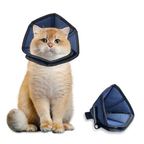 EvcgoX Halskrause Katze Weiche Halskrausen für Katzen nach der Operation,360° Vision Leckschutz Hundekragen Verstellbar Leichtgewicht Schutzkragen Blau XS(21-28cm) von EvcgoX