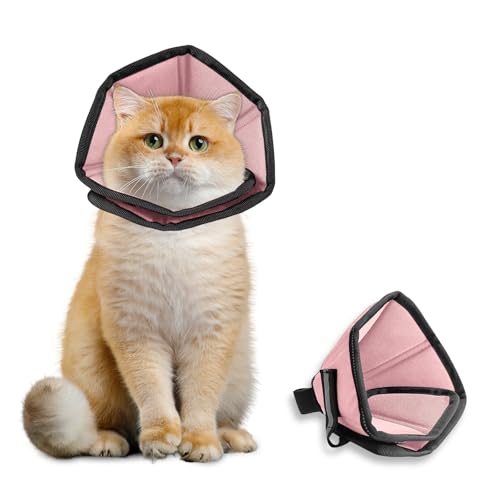 EvcgoX Halskrause Katze Weiche Halskrausen für Katzen nach der Operation,360° Vision Leckschutz Hundekragen Verstellbar Leichtgewicht Schutzkragen Pink XS(21-28cm) von EvcgoX