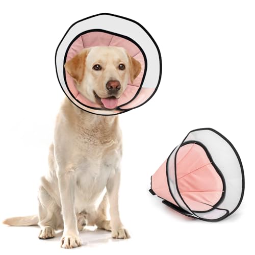 EvcgoX Halskrause Hund für Mittelgroße Hunde Leckschutz Hundekragen nach der Operation 360° Vision Weich Halskrause Hund mit PVC Schutzhülle Pink ML(25.5-35.5CM) von EvcgoX