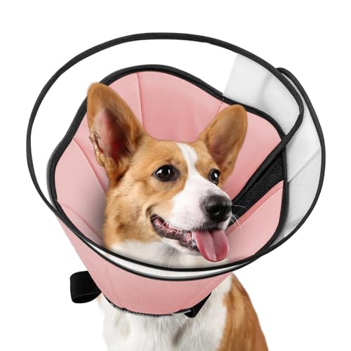 EvcgoX Halskrause Hund für Große Hunde Leckschutz Hundekragen nach der Operation 360° Vision Weich Halskrause Hund mit PVC Schutzhülle Pink L(33-43CM) von EvcgoX