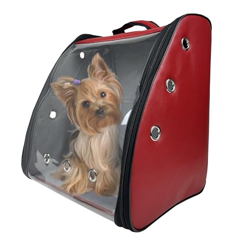 EVE Textile Hunderucksack | Katzenrucksack | Hundetasche | Katzentasche | Hunde Wanderrucksack | Katzen Wanderrucksack | Kunstleder | Atmungsaktiver Rucksack | 42x35x27 cm (Rot) von Eve Textile GmbH