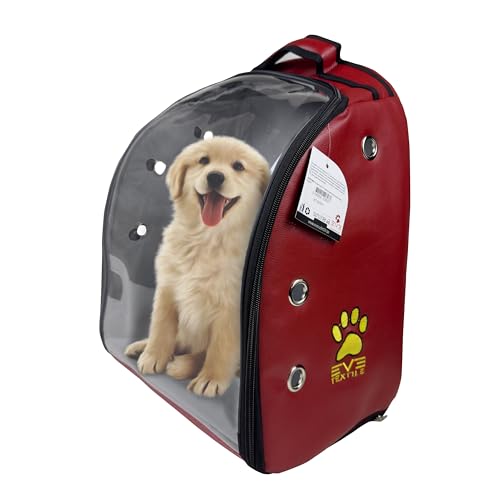 EVE Textile Hunderucksack | Katzenrucksack | Hundetasche | Katzentasche | Hunde Wanderrucksack | Katzen Wanderrucksack | Kunstleder | Atmungsaktiver Rucksack | 45x35x26 cm (Rot) von Eve Textile GmbH