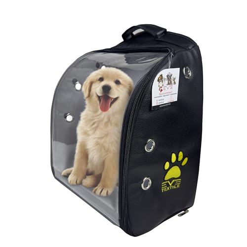 EVE Textile Hunderucksack | Katzenrucksack | Hundetasche | Katzentasche | Hunde Wanderrucksack | Katzen Wanderrucksack | Kunstleder | Atmungsaktiver Rucksack | 45x35x26 cm (Schwarz) von Eve Textile GmbH