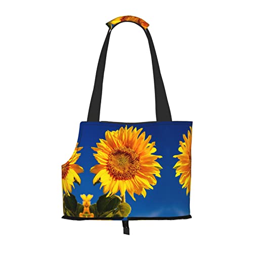 Tragetasche für Hunde und Katzen, Sonnenblume, blauer Himmel, bedruckt, weich, faltbar, für U-Bahn, Einkaufen, Wandern, Reisen von Evealyn