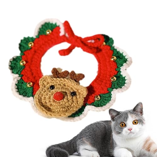 Evember Hunde-Winter-Strickschal, Weihnachts-Strickkragen für Katzen, weich und verstellbar, Weihnachtsstrick-Haustier-Katzenhalsband mit Glockenanhänger für Haustier-Dos, Katze von Evember