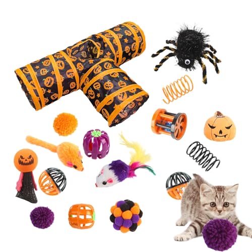 Eventerde Interaktives Katzenspielzeug-Set, 3-Kanal-Katzenspielzeug-Set - Halloween 3-Wege-Tunnel-Spielzeugkanal-Set,Interaktives Halloween-Kätzchenspielzeug-Spielzeugset für den Innenbereich für von Eventerde