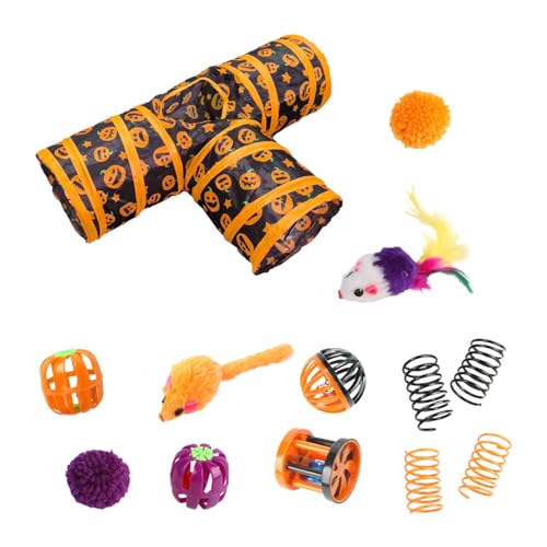 Eventerde Interaktives Katzenspielzeug-Set, 3-Kanal-Katzenspielzeug-Set - Halloween Katzentunnelspielzeug - Katzenschlafspielzeugkanal mit Glockenball für Kätzchen, Katzen, Haustiere, Kaninchen von Eventerde