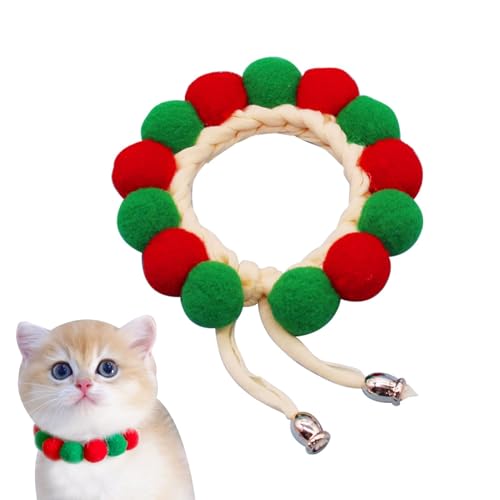 Eventerde Pom Pom Katzenhalsband, Plüschball Haustierhalsband,Verstellbare handgewebte Halskette mit Kätzchenhalsband - Buntes Katzenhalsband, süßes Katzenzubehör, Haustierkostüm, von Eventerde