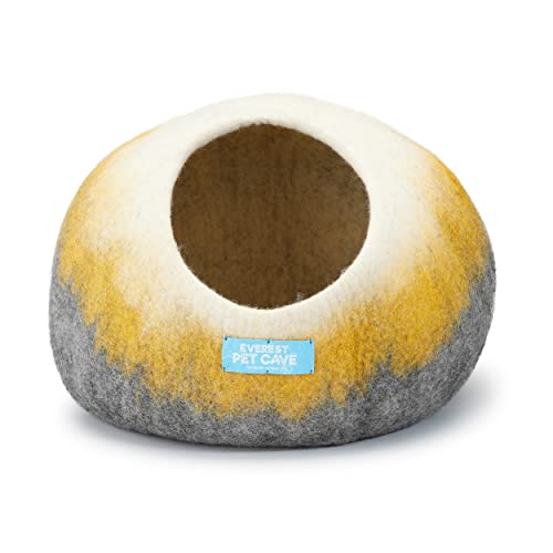 Everest Pet Supply Katzenbett, Katzenhöhle aus Filz, 100% Wolle, Gelb/Grau von Everest Dog Chew