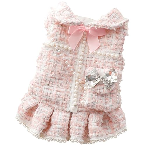 Tweed-Prinzessinnen-Hundekleid für Mädchen, süßes Haustierkleidung, Outfit für kleine Hunde (Rosa, Größe XS) von Everything Chic