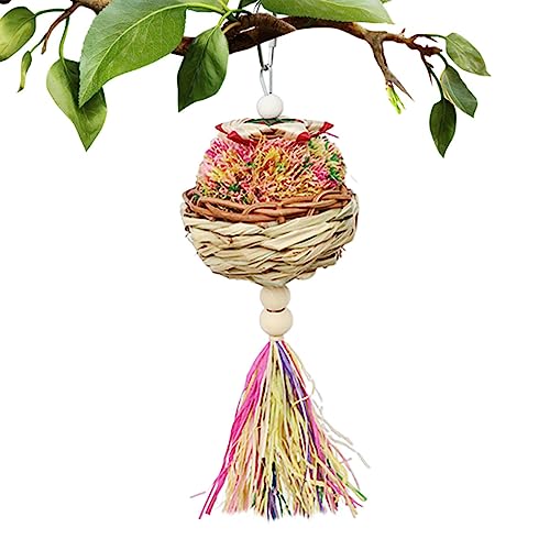 EviKoo Aktenvernichter-Ball für Vögel, buntes Käfigzubehör, Papageienspielzeug, natürliches Schalen-Design, Vogelfutterkauspielzeug, Käfigzubehör mit Haken für kleine und mittelgroße von EviKoo