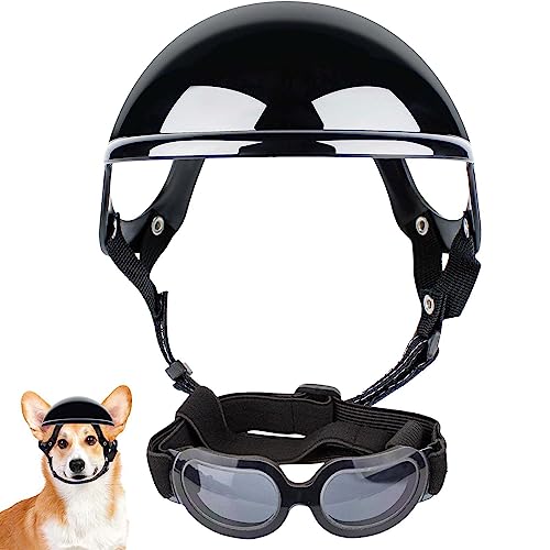 EviKoo Hunde-Sonnenbrillen-Helm, 14,57 Zoll, atmungsaktive Haustier-Kopfbedeckung, Schutz-Hunde-Sonnenbrille für Hunde, Motorradfahren, Hunde-Augenschutz beim Radfahren, Spazierengehen von EviKoo