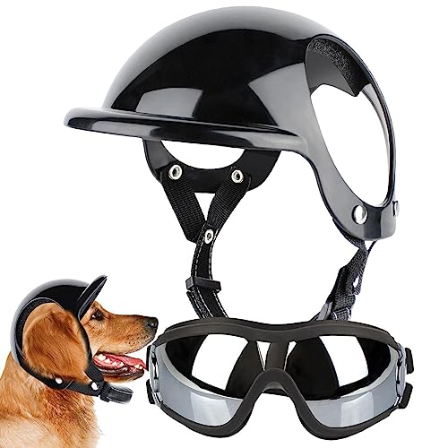 EviKoo Hunde-Sonnenbrillen-Helm, 14,57 Zoll, atmungsaktive Haustier-Kopfbedeckung, Schutz-Hunde-Sonnenbrille für Hunde, Motorradfahren, Hunde-Augenschutz beim Radfahren, Spazierengehen von EviKoo