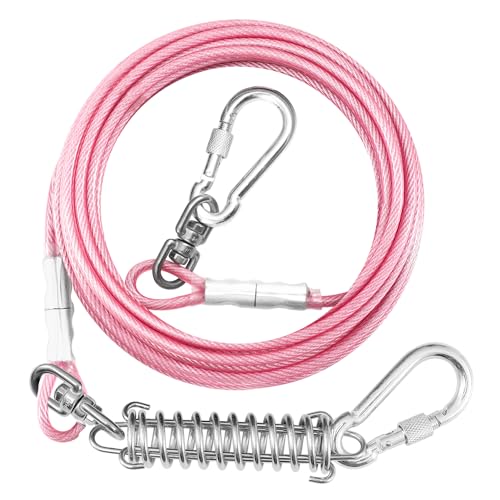 Hundeleine für draußen, 3 m lange Hundeleine und Ketten mit Drehhaken und Stoßfeder, für kleine und große Hunde, robuste Hundeleine für Outdoor und Camping (227 kg, 3 m, Rosa) von Evilplan