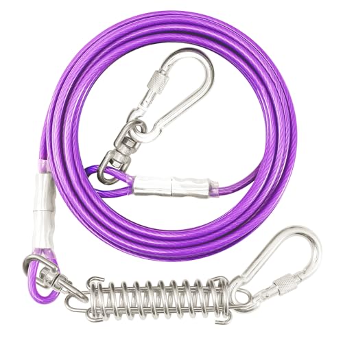 Hundeleinenkabel für draußen, 6 m lange Hundeleine und Ketten mit Drehhaken, Stoßfeder, für kleine und große Hunde, robuste Hundeleine für Outdoor und Camping, 227 kg, 6 m, Lila von Evilplan