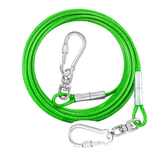 Hundeleine mit Drehhaken und Stoßfeder, 3 m lang, 3 m lang, mit Drehhaken und Stoßfeder, klein-großes Hundeläufer-Kabel für Hof, robuste Hundeleine für Outdoor und Camping (113,4 kg, 3 m, grün) von Evilplan