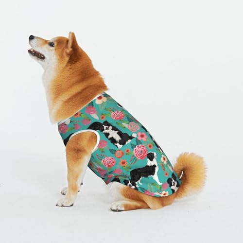 Border Collie Florals Haustier Katze Hund Shirt Baumwolle T-Shirt Haustier Weihnachten Pullover Weich Bequem Baumwolle Pyjama Haustier Katze Junge Hund Dress Up Kostüme von Evius