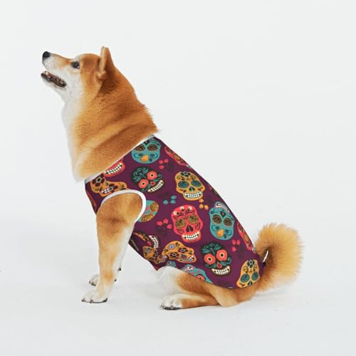 Schädelgesicht Haustier Katze Hund Shirt Baumwolle T-Shirt Haustier Weihnachten Pullover Weich Bequem Baumwolle Pyjama Haustier Katze Junge Hund Dress Up Kostüme von Evius