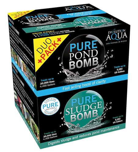 Evolution Aqua Pure Duo Pack Teichbombe & Schlammbombe Teichklarwasseraufbereitung Teichschlammentferner - Duo Vorteilspack bietet komplette natürliche Teichwasseraufbereitung für Fischteiche von Evolution Aqua