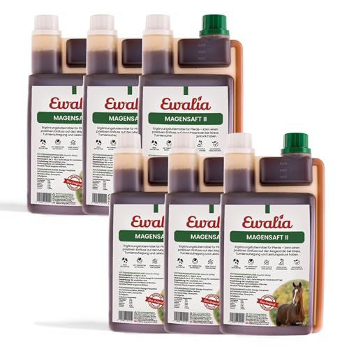 NEU! EWALIA Magensaft II - Spezial-Ergänzungsfuttermittel für Pferde bei Stress & Turnieraufregung - Unterstützung für empfindliche Mägen, mit Tierärzten entwickelt, 100% Natur pur, 6x1 Liter von Ewalia