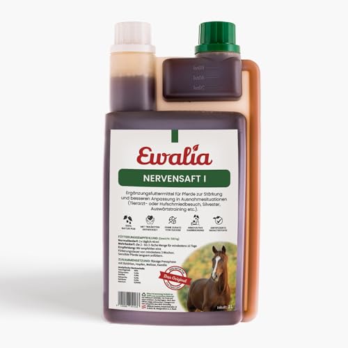 NEU! EWALIA Nervensaft I - Beruhigende Unterstützung für Pferde in Stresssituationen - Natürliche Hilfe bei Tierarztbesuchen, Training und mehr, mit Tierärzten entwickelt, 100% Natur pur, 1 Liter von Ewalia