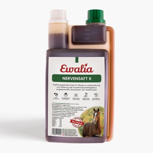 NEU! EWALIA Nervensaft II - Gezielte Unterstützung für konzentrierte Leistung bei Pferden - Ideal für Wettkämpfe und Training, mit Tierärzten entwickelt, 100% Natur pur, frei von Zusätzen, 1 Liter von Ewalia