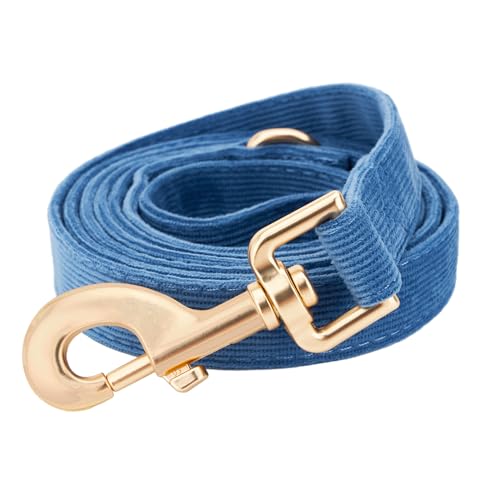 Ewinoom Weiche Baumwoll-Cord-Hundeleine mit goldfarbenem Metallverschluss für kleine, mittelgroße und große Hunde, passendes Halsband separat erhältlich. (Medium, Blau) von Ewinoom