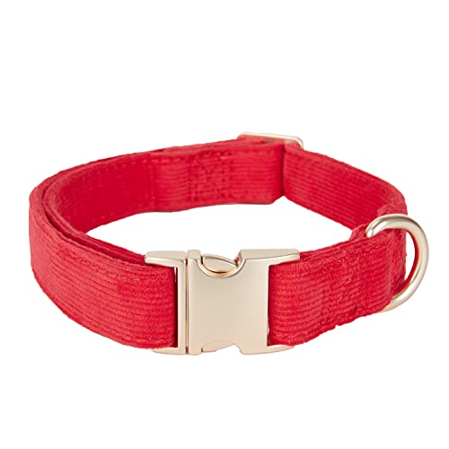 Ewinoom Weiches Hundehalsband mit Metallschnalle, verstellbar, langlebig, bequem, Baumwollcord-Halsbänder für große, mittelgroße und kleine Hunde, Weihnachts-Hundehalsband, helles Rot von Ewinoom