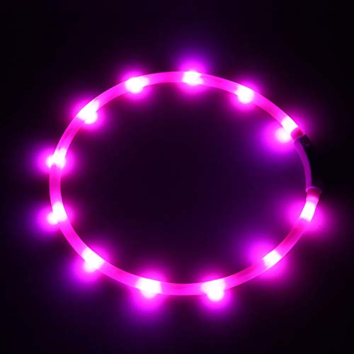 Ewolee Hundehalsband, LED Leuchthalsband USB Wiederaufladbares Blinkhalsband, Längenverstellbareres und Wasserdichtes Hunde Halsband für Hunde und Katzen, 70cm (Rosa) von Ewolee