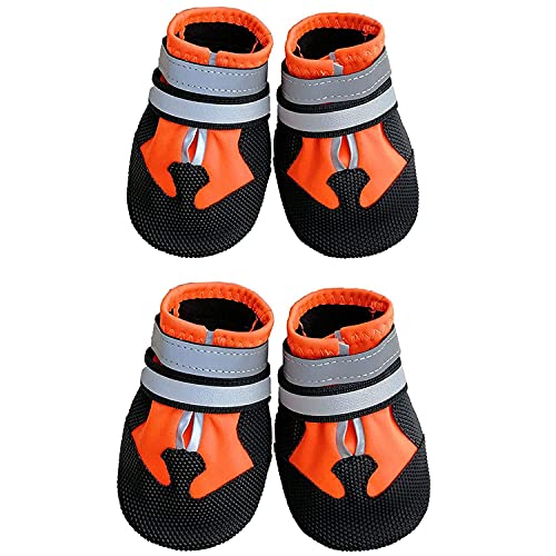 Ewolee wasserdichte Hundeschuhe, Breathable Hundeschuhe rutschfeste Schuhe Hundeschnee Stiefel, 4 Stück (Orange, L) von Ewolee