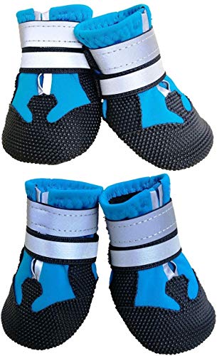 Ewolee wasserdichte Hundeschuhe, Breathable Hundeschuhe rutschfeste Schuhe Hundeschnee Stiefel, 4 Stück (blau, XXL) von Ewolee