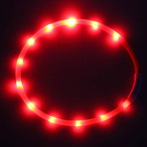 Ewolee LED Leuchthalsband Hund, USB Aufladbar Hundehalsband, Längenverstellbarer Haustier Sicherheit Kragen für Hunde und Katzen, Wasserdichtes, 70cm(Rot) von Ewolee