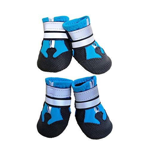 Ewolee wasserdichte Hundeschuhe, Breathable Hundeschuhe rutschfeste Schuhe Hundeschnee Stiefel, 4 Stück (blau, XL) von Ewolee