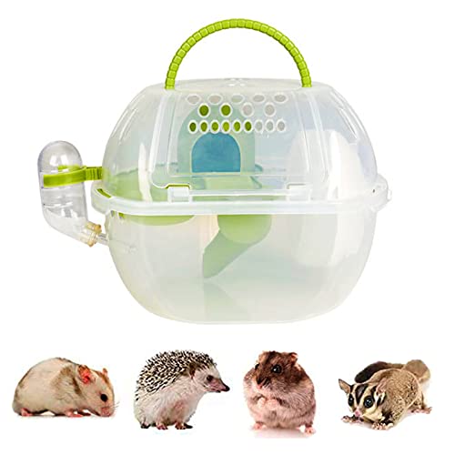 Hamster-Tragetasche, tragbare Haustier-Tragetasche, für Reisen und Outdoor, Kleintiere, multifunktional, mit Wasserflasche, Übungsrad und Spielzeug für Igel, Zuckergleiter, Mäuse (grün) von ExAchat